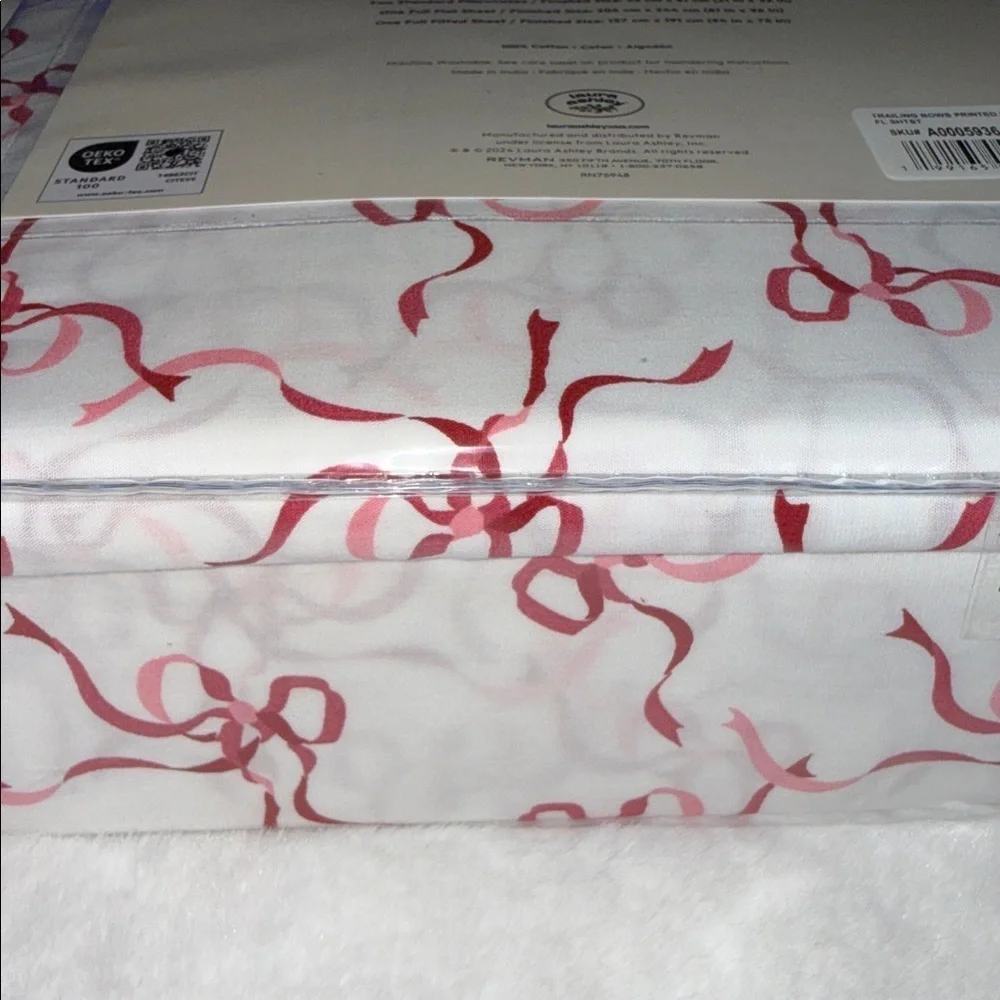 Laura Ashley Christmas Holiday Red Bow Ribbons Sheet Set - Full